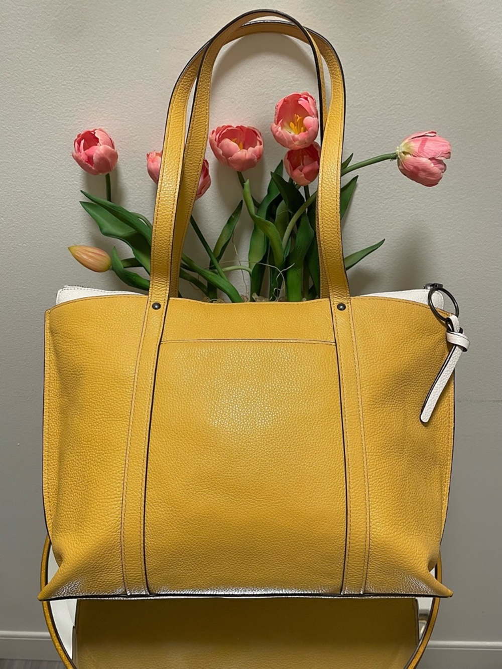 Coach Genuine Leather pebble large two toned yellow white May Tote Bag - Picture 13 of 16